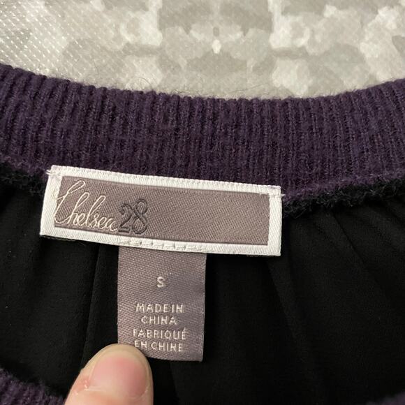 Chelsea 28 Purple Sweater with Black Semi Sheer Back - Size Small - Balloon Arms - Picture 4 of 6